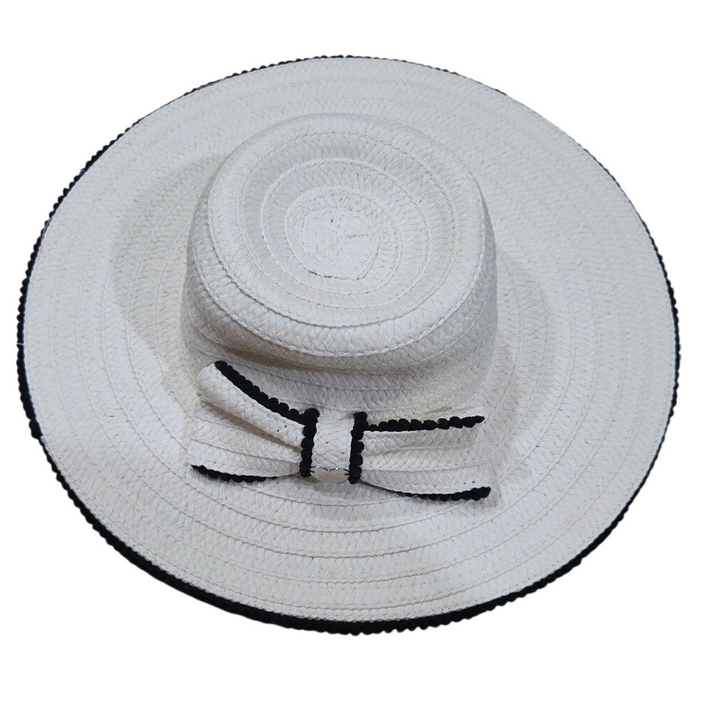 Betsey Johnson‎ White Bow Paper Beach Retro Whimsy Edgy Flat Coquette Hat Barbie